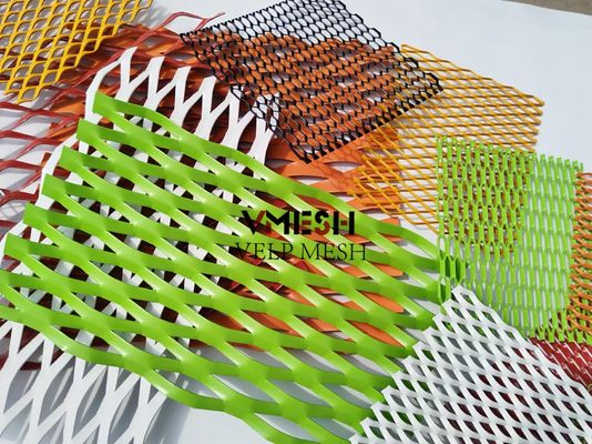 PVDF 알루미늄 확장 된 금속 망 5.5mm 6.0mm 벽 덮개 환기 된 정면